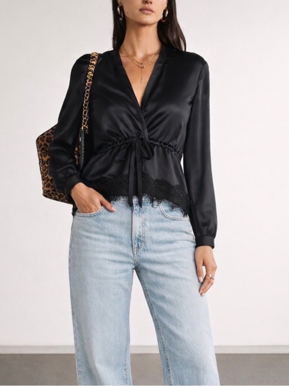 Rag & Bone Lace Trim Silk V Neck Blouse